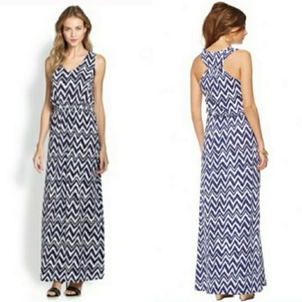LILLY PULITZER navy chevron print tank long maxi dress sz XS Pima cotton
